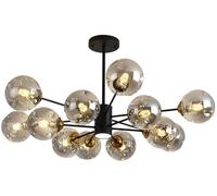 Industrial Sputnik Chandelier with Amber Smoke Glass Mid Century Black Gold Ceiling Pendant Light Farmhouse Round Bubble Chandelier for Dining Room Bedroom Living Room Kitchen