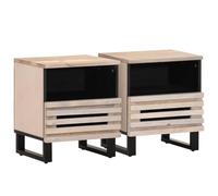 Industrial Style Nightstand Set of 2, Bleached Mango Wood Night Stands with Storage Drawer & Shelf, 40x34x46 cm, Rustic Bedside Tables for Bedroom Decor