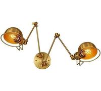 Industrial Style Wrought Iron Sconces Golden Retro Adjustable Light Double Head Long Wall Lamp Lantern Swing Arm for Indoor Bedside Bedroom Living Dining Room