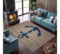 Industrial Vieilli Ocean Grano Madera Ancla Cuerda Alfombra Salón 100 x 160 | Alfombra náutica retro lavable a máquina, antideslizante y suave, dormitorio, descenso de cama carpets, comedor, cocina