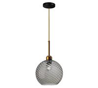 Industrial Vintage Brass Pendant Lighting with Striped Glass Lamp Shade E27 Farmhouse Ceiling Light Dining Room Hanging Lamp Kitchen Island Chandelier (Grey, B)