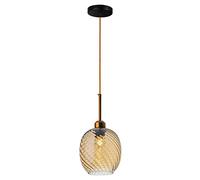Industrial Vintage Brass Pendant Lighting with Striped Glass Lamp Shade E27 Farmhouse Ceiling Light Dining Room Hanging Lamp Kitchen Island Chandelier (Amber, A)