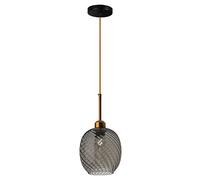 Industrial Vintage Brass Pendant Lighting with Striped Glass Lamp Shade E27 Farmhouse Ceiling Light Dining Room Hanging Lamp Kitchen Island Chandelier (Grey, A)