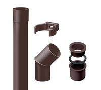 INEFA Juego de tubos de bajada 50mm, PVC 2mmarrón oscuro Accesorios para canalones, fácilmontaje por enchufe,made in Germany