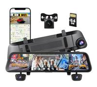 Inefala 12" WiFi Dash CAM Espejo con App de Control, 4 Canales Dashcam Retrovisor Cámara para Coche con Interior 1080P + Trasero 1080P, Ayuda al Aparcamiento, Sensor G (con Tarjeta de 64 GB)