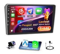 Inefala 2+64G Android 15 CarPlay Radio para Peugeot 407 2004-2011, Pantalla Táctil de 9 Pulgadas con Inalámbrico CarPlay y Android Auto, Soporte Navegación GPS Mirror Link Bluetooth RDS AHD Wi-Fi DSP