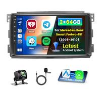 Inefala 2+64G Android 15 Radio para Pantalla Mercedes-Benz Smart Fortwo 2005-2010, Pantalla Coche Táctil de 9'' con Inalámbrico CarPlay y Android Auto, con Navegación GPS Mirror Link BT RDS Wi-Fi