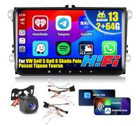 Inefala 2+64GB Dab Android 15 Radio Coche Pantalla Golf 5 para VW Passat B6 Touran, 9 Pulgadas Pantalla Táctil 2 DIN con Inalámbrico Carplay/Android Auto/Bluetooth/GPS/AHD Cámara visión Trasera
