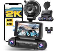Inefala 2K WiFi Dashcam Coche Delante Detrás Izquierda Derecha, 2K+1080P*3 FHD 4 Canales Dash CAM, Cámara para Coche 360°con Sensor-G Visión Nocturna Asistencia de Respaldo Detección de Movimiento