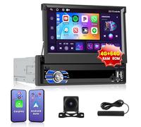 Inefala 4G+64G Android 15 Autoradio 1 DIN con Wireless CarPlay Android Auto, 7 Pulgadas Pantalla Retractil Radio Coche Bluetooth con DSP GPS WiFi Radio Am/FM/RDS UAB-A&C SWC Mic Cámara Trasera