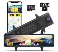 Inefala 4K WiFi Dashcam Espejo Retrovisor con GPS, 11.26'' Espejo Retrovisor con Camara Frontal y Trasero, Cámara Retrovisor para Coche con Tarjeta SD de 64 GB, ADAS, Sensor G, Grabación en Bucle