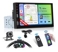 Inefala Pantalla Radio Coche 1 DIN con Carplay Inalámbrico y Android Auto, Pantalla Táctil de 7 Pulgadas con Bluetooth, Mirror Link, FM/SWC/EQ/AUX, Carga Rápida USB, Cámara de Visión Trasera