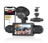 Inefala WiFi Dashcam Coche Delantero Trasero Interior, 4 Canales Dash CAM 1080P, Cámara para Coche 360°con Sensor-G Visión Nocturna Asistencia de Respaldo Detección de Movimiento