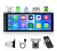 Inefala Wireless Carplay Radio Coche Bluetooth Pantalla 1 DIN con Android Auto inalámbrico, 6,9" Pantalla Táctil Autoradio Bluetooth con Mirror Link FM USB Type-C Mic SWC Cámara Trasera