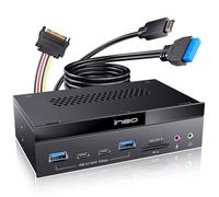 ineo Lector de tarjetas de panel frontal USB 3.2 de 10 Gbps de 5.25 pulgadas con puertos de audio, lector interno SD/microSD, USB 3.2 tipo E Key-A de 20 pines y cabezal USB 3.0, alimentación SATA de