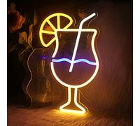 ineonlife Cocktails Letrero Neon Copa de Cóctel Neon Led para Cócteles Bar | Copa de Cóctel Cartel Led 5 Niveles USB Cartel Luminoso Led, Rodaja de Limón Neon Pared Deco para Salón Lounge,Bistró,Fiesta