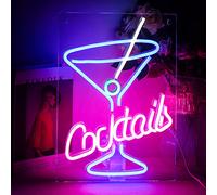 ineonlife Cocktails Letrero Neon Regulable Copa de Cóctel Neon Led para Bar | Copa de Cóctel Cartel Luminoso Led 5 Niveles USB Cartel Led, Neon Pared Deco Azul Rosa para Regalo,Salón Lounge,Bistró,Fiesta