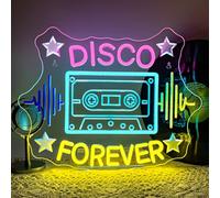 ineonlife Disco Forever Neon Led,Disco Luces Neon,Radiocasete Letrero Led Decoración Para Pared,Letrero Luminoso Para Discoteca, Fiesta Retro Temática, Bar, Baile de Máscaras, Fiesta, Habitación
