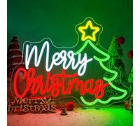 ineonlife Merry Christmas Neon Led,Feliz Navidad Luces Neon, Árbol de Navidad Letrero Led para Pared,Letrero Luminoso Regulables para Hogar,Sala de Estar,Año Nuevo,Fiestas Navideñas,Vacaciones,Regalo