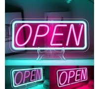 ineonlife Open Neon Led,Luces Neon Con Rayo Alternando Rosa y Azul,Letrero Led Decoración de Pared para Tiendas,Restaurantes,Bares,Gimnasios y Tabernas