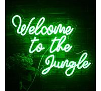 ineonlife Welcome to the Jungle Neon Schild Grün Neon Sign LED Schild Wort Leuchtreklame Neonlicht für Wand Deko USB Letter Leuchtendes für Garten Hauseingang Veranda Party Geschenk