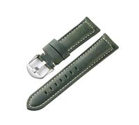 INEOUT Correas De Reloj De Cuero Crazy Horse, Correas De Cuero For Reloj Wirst, 20mm, 22mm, 24mm, Pulsera De Reloj For Hombre, Cinturón De Piel De Vaca (Color : Green-Silver Buckle, Size : 24mm)
