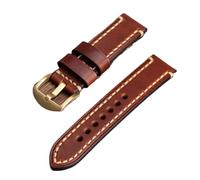 INEOUT Hebilla De Correa De Cuero Hecha A Mano Azul-marrón-negro 20 22 24 26MM Compatible Con PAM111 441 Hebilla De Bronce De Cuero Grueso(Yellow A Clasp,26mm)