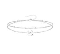 Inerney Pulseras personalizadas con inicial de oro para mujer, delicada pulsera chapada en oro de 14 quilates con monograma de disco, regalo personalizable de la A a la Z para ella, silver, chapado en