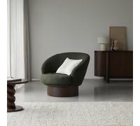 Ines - Sillón giratorio de madera de mindi y tela verde H 82 x B 100 x T 91 cm