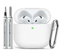 Inesore Compatible con 4 fundas para Airpods, funda protectora de silicona para Apple Airpods 4 Active Noise Cancellation, soporte de carga inalámbrica y frontal LED visible, con bolígrafo limpiador