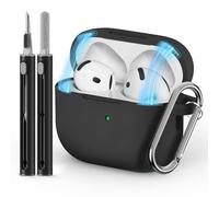 Inesore Compatible con Airpods 4 Case Cover,Magnetic Lid Lock Silicone Protective Case for Apple Air Pods 4, with Keychain and Cleaner Pen (Black)