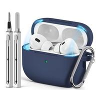 Inesore Compatible con Airpods Pro Cases Cover,Magnetic Lid Lock Silicone Protective Case for Apple Airpod Pro 2nd / 1st Generation Case, with Keychain and Cleaner Pen (Navy Blue-M)