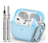Inesore Compatible con Airpods Pro Cases Cover,Magnetic Lid Lock Silicone Protective Case for Apple Airpod Pro 2nd / 1st Generation Case, with Keychain and Cleaner Pen (Azure-M)