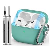Inesore Compatible con Airpods Pro Cases Cover,Magnetic Lid Lock Silicone Protective Case for Apple Airpod Pro 2nd / 1st Generation Case, with Keychain and Cleaner Pen (Verde-M)