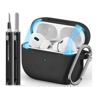 Inesore Compatible con Airpods Pro Cases Cover,Magnetic Lid Lock Silicone Protective Case for Apple Airpod Pro 2nd / 1st Generation Case, with Keychain and Cleaner Pen (Black)