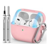 Inesore Compatible con Airpods Pro Cases Cover,Magnetic Lid Lock Silicone Protective Case for Apple Airpod Pro 2nd / 1st Generation Case, with Keychain and Cleaner Pen (Pink)