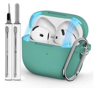 Inesore Compatible with Airpods 4 Case Cover,Magnetic Lid Lock Silicone Protective Case for Apple Air Pods 4,with Keychain and Cleaner Pen(Green)