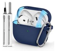 Inesore Compatible with Airpods 4 Case Cover,Magnetic Lid Lock Silicone Protective Case for Apple Air Pods 4,with Keychain and Cleaner Pen(Navy Blue)