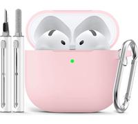 Inesore Compatible with Airpods 4 Case Cover,Silicone Protective Case for Apple Airpods 4 Active Noise Cancellation, Support Wireless Charging and Front LED Visible, with Cleaner Pen,Pale Pink