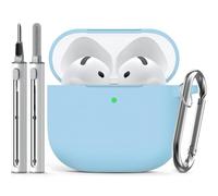 Inesore Compatible with Airpods 4 Cases Cover,Silicone Protective Case for Apple Airpods 4 Active Noise Cancellation, Support Wireless Charging and Front LED Visible, with Cleaner Pen,Lightblue