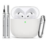 Inesore Compatible with Airpods 4 Cases Cover,Silicone Protective Case for Apple Airpods 4 Active Noise Cancellation, Support Wireless Charging and Front LED Visible, with Cleaner Pen, Pearly White