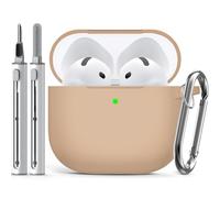 Inesore Compatible with Airpods 4 Cases Cover,Silicone Protective Case for Apple Airpods 4 Active Noise Cancellation, Support Wireless Charging and Front LED Visible, with Cleaner Pen, Light Brown