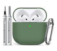 Inesore Compatible with Airpods 4 Cases Cover,Silicone Protective Case for Apple Airpods 4 Active Noise Cancellation, Support Wireless Charging and Front LED Visible, with Cleaner Pen, Pea Green