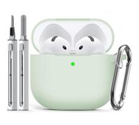 Inesore Compatible with Airpods 4 Cases Cover,Silicone Protective Case for Apple Airpods 4 Active Noise Cancellation, Support Wireless Charging and Front LED Visible, with Cleaner Pen, Creamy Green