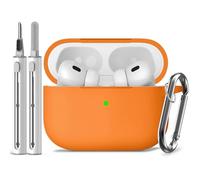 Inesore Compatible with Airpods Pro 2nd/1st Case Cover,Silicone Protective Case for Apple Airpods Pro 2nd/1st Generation Charging Case with Keychain and Cleaner Pen,for Women Men(Orange)