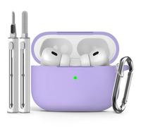 Inesore Compatible with Airpods Pro 2nd/1st Case Cover, Silicone Protective Case for Apple Airpods Pro 2nd/1st Generation Charging Case with Keychain and Cleaner Pen, for Women Men(Purple)