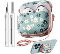 Inesore for AirPods 5/4 Case (2026/2024) with Lock-Green Daisy | Two-Piece Design,with Gold Keychain & Cleaning Pen,Support Wireless Charging,Cute Luxury Case for Women Girly