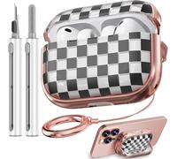 Inesore for AirPods Pro 3 Case (2025) with Lock-Black Checkerboard | Two-Piece Design,with Gold Keychain & Clean Pen, As Phone Stand,Support Wireless Charging,Cute Luxury Case for Women Girly