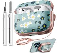 Inesore for AirPods Pro 3 Case (2025) with Lock-Green Daisy | Two-Piece Design,with Gold Keychain & Clean Pen, As Phone Stand,Support Wireless Charging,Cute Luxury Case for Women Girly