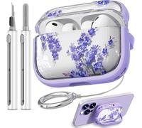 Inesore for AirPods Pro 3 Case (2025) with Lock-Purple Bell Flower | Two-Piece Design,with Gold Keychain & Clean Pen, As Phone Stand,Support Wireless Charging,Cute Luxury Case for Women Girly